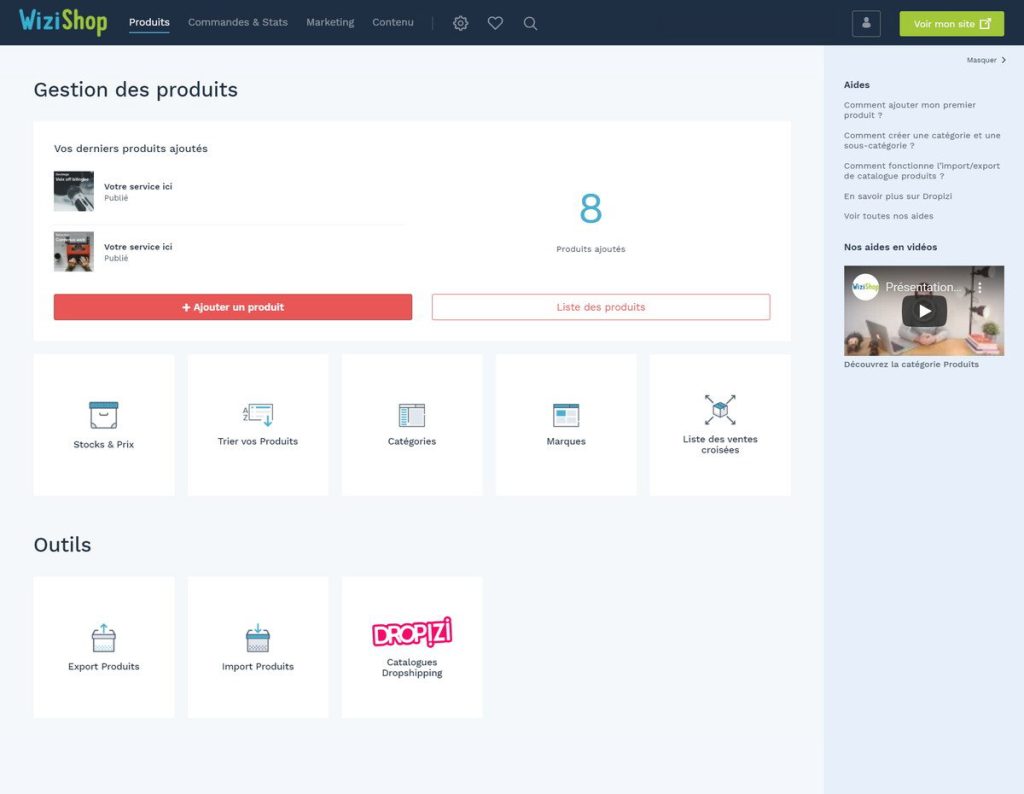LA GESTION DES AJOUTS DE PRODUITS DANS WIZISHOP