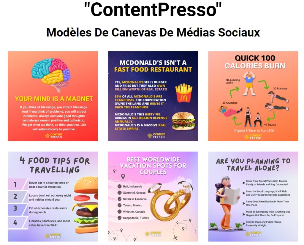 Templates canva avec content presso